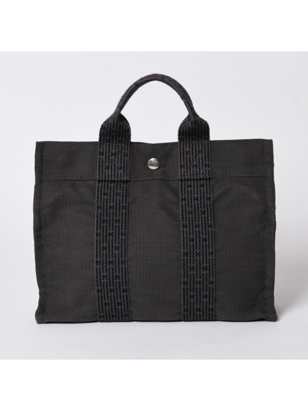 Hermes Her Line Tote Bag PM Dark Gray Nylon Canvas H Monogram Woven Pattern